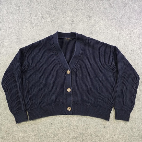 Quince Sweater Womens Small Navy 100% Organic Cotton Boxy Cropped Cardigan Knit - Picture 3 of 14